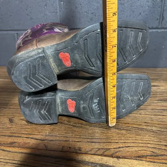 Justin Stampede Purple Shaft Western Boots 9.5D Brown Leather Cowboy Square Toe - Picture 5 of 8